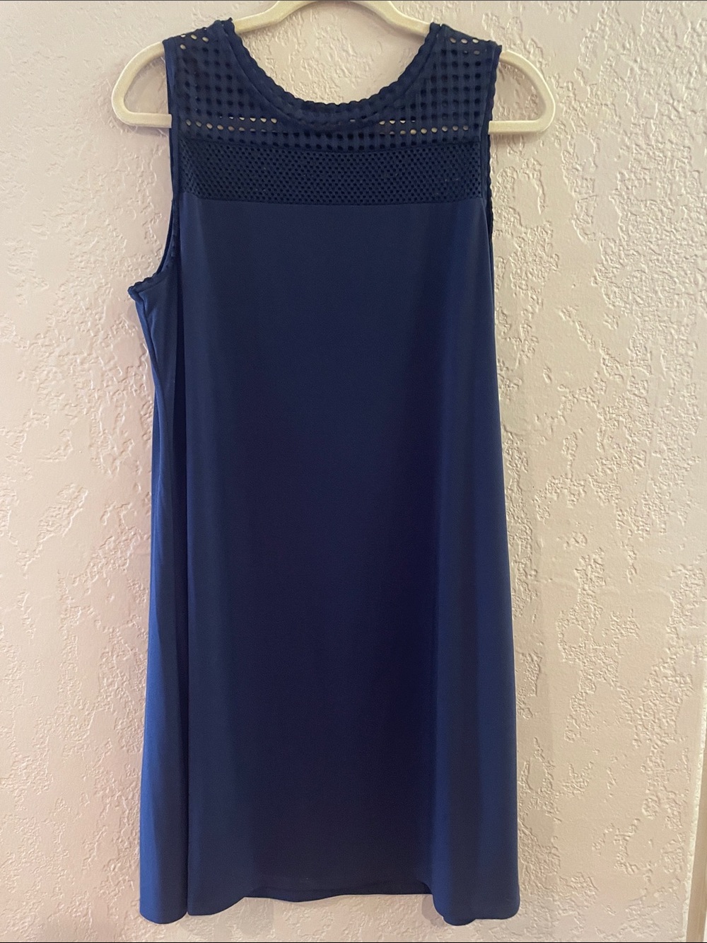 Michael Kors Navy Sleeveless Crochet Yoke Shift Dress